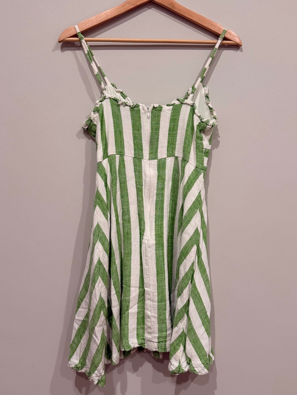 Lulus - Linnea Green and White Striped Ruffled Button Front Dress - Size: S - Picture 8 of 10
